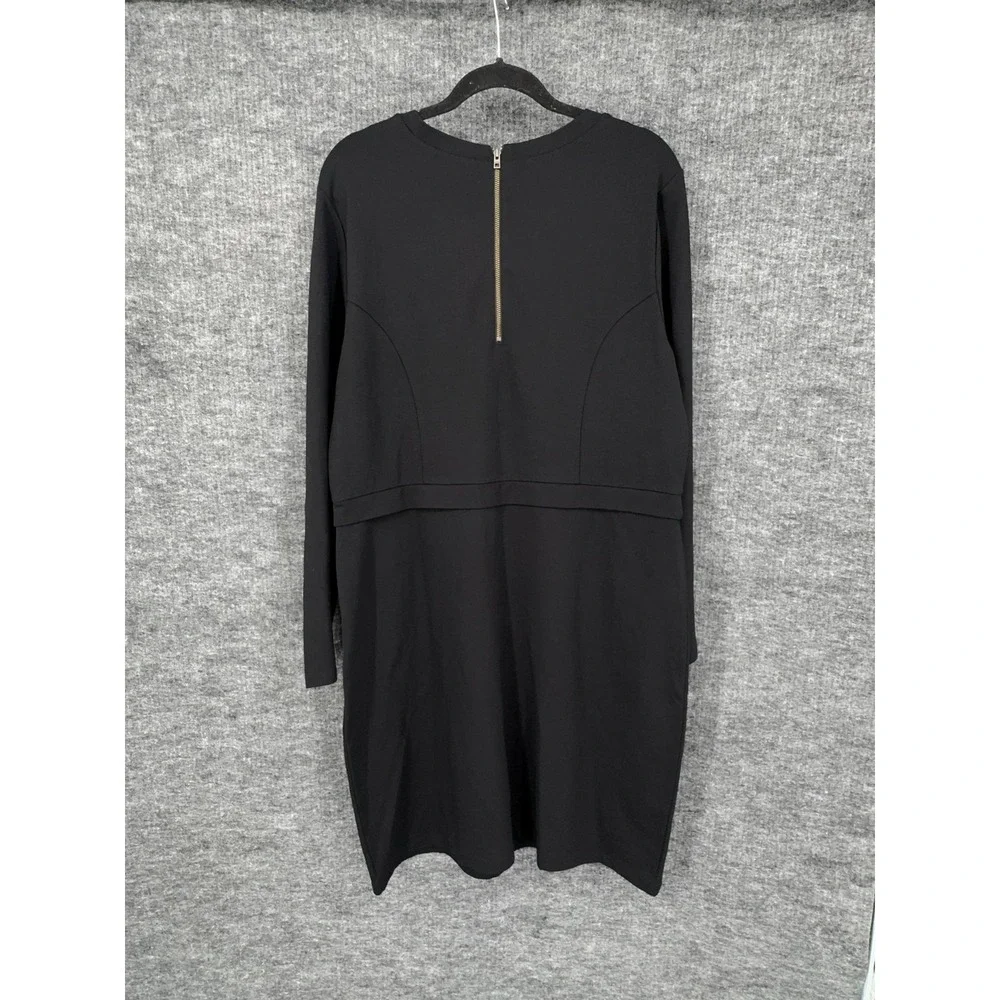 Athleta Ponte Wanderer Dress Womens XL Black Long Sleeve Sheath Zip Pockets